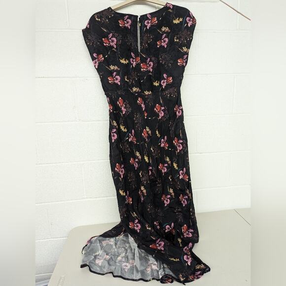new Madewell Wide V-Neck Midi Dress floral black sz10 Printed Side Slit Sexy - Picture 8 of 12